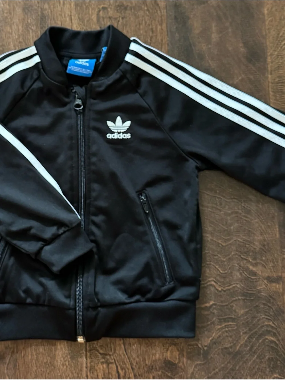 adidas Black Kids Track Jacket with White Stripes